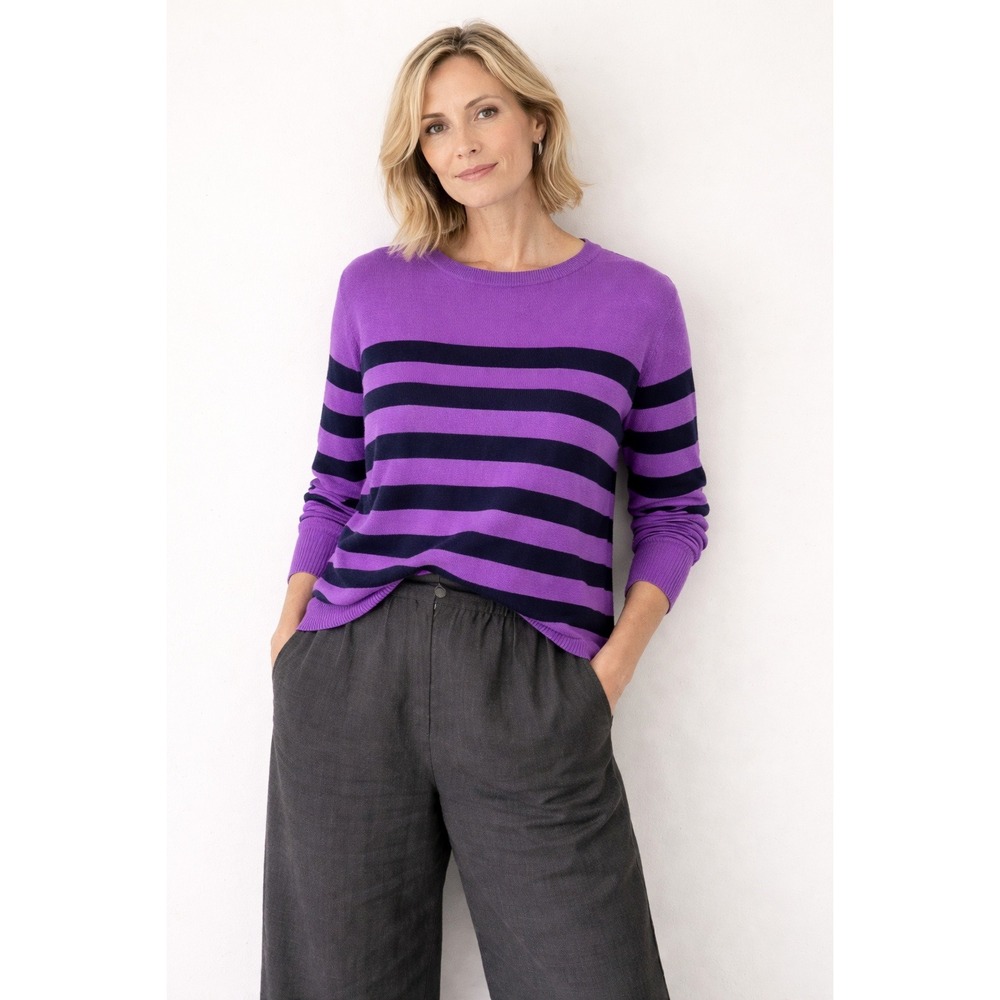 ISCHIKO by OSKA Purple Striped Pullover Sweater Wool‎ Cashmere Blend 2 (US 8/10)